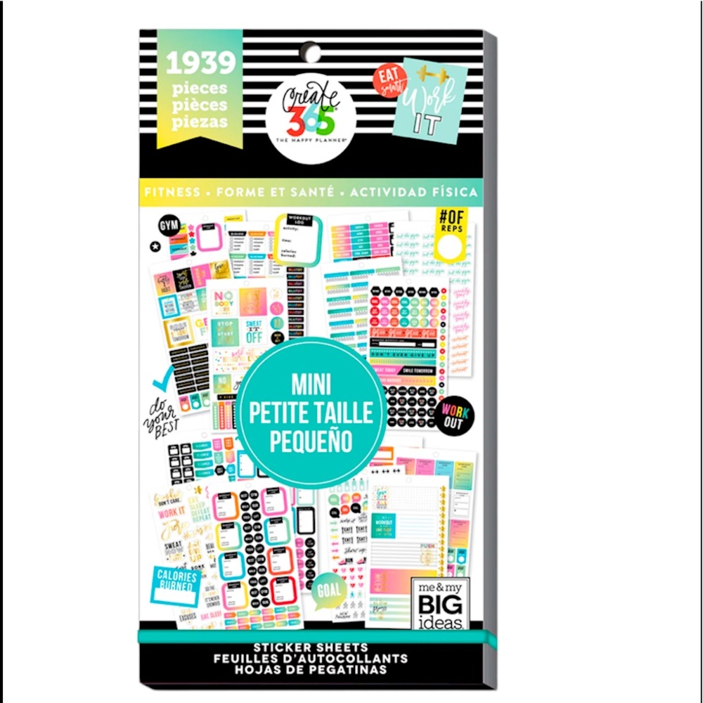 The Happy Planner Motivation Graphic Work it out Fitness Mini Sticker Sheets.